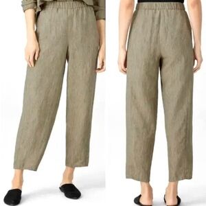 Eileen Fisher Organic Linen Delave Lantern Pocket Pant in Tarragon Green M $178